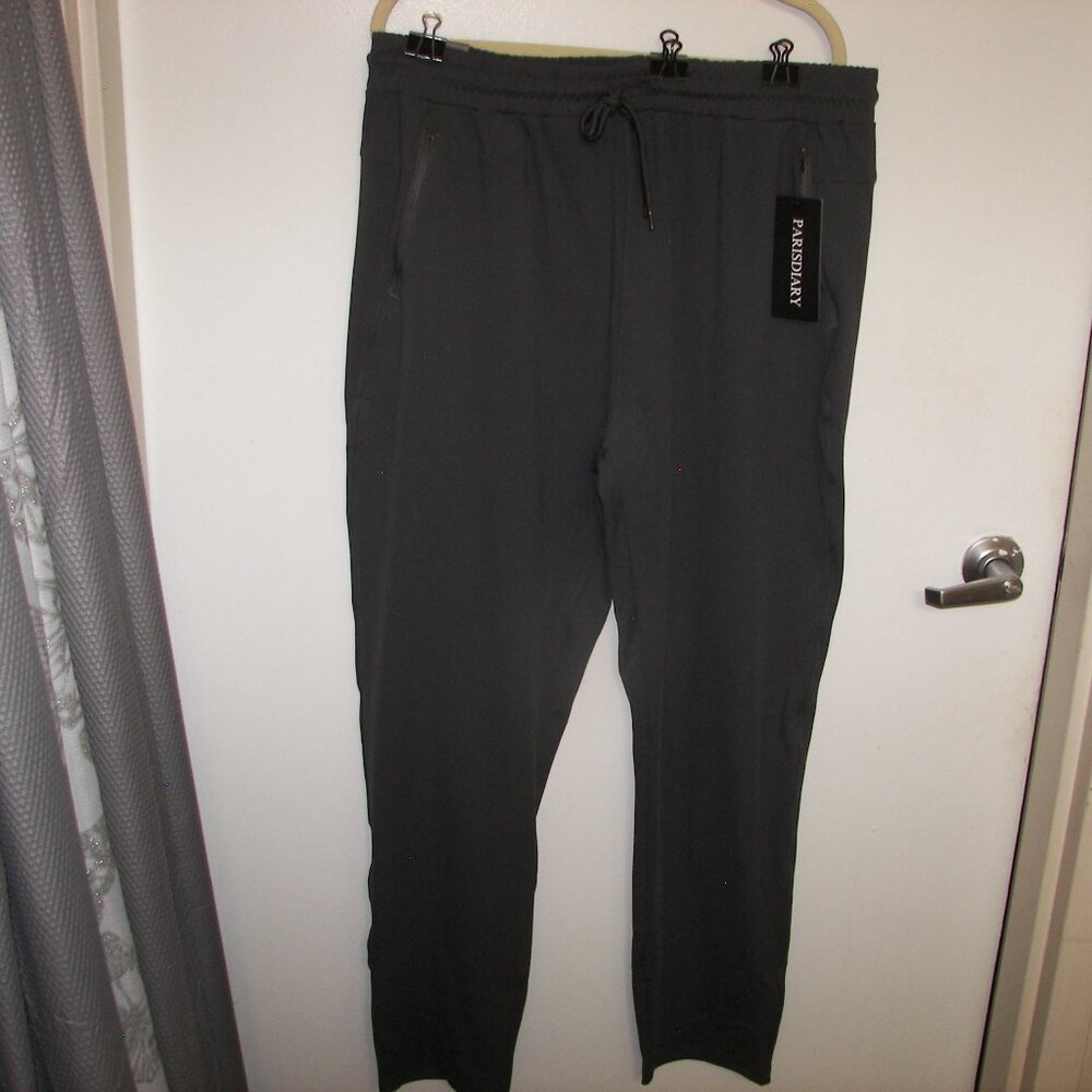 Parisdiary men's gray XL stretch pants LNWT drawstring closure